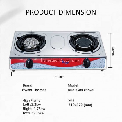 Yelux Dual Gas Stove Stainless Steel Infrared Burner 8 Jet Head Nozzle LPG Cooktop Dapur Gas