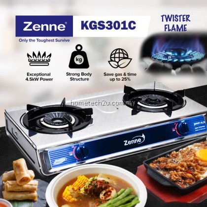 Zenne KGS301C Double Burner Stainless Steel Gas Cooker Stove - Twister Flame, LPG Dapur Masak