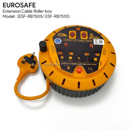 Eurosafe Cassette Extension Reel 5m/10m, Full Copper, 13A 240V, Overload Protection, Durable, Easy Wind, Impact-Resistan