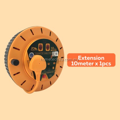 Eurosafe Cassette Extension Reel 5m/10m, Full Copper, 13A 240V, Overload Protection, Durable, Easy Wind, Impact-Resistan