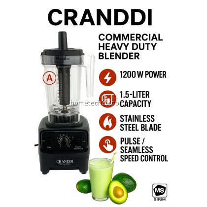 CRANDDI Commercial Heavy Duty Blender 9133 | 1200W 1.5L | 32,000RPM | Speed Control + Pulse | Stainless Steel Blade
