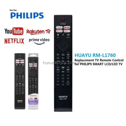 HUAYU RM-L1760 Replacement Remote for PHILIPS SMART TV – Supports YouTube, Netflix, Prime Video, RakutenTV HUAYU RM-L1760 Replacement Remote for PHILIPS SMART TV – Supports YouTube, Netflix, Prime Video, RakutenTV