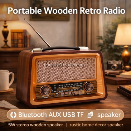 Retro Wooden Radio Bluetooth Speaker &ndash; Portable AM/FM/SW Radio, USB/TF/AUX Input, Classic Style Stereo Sound