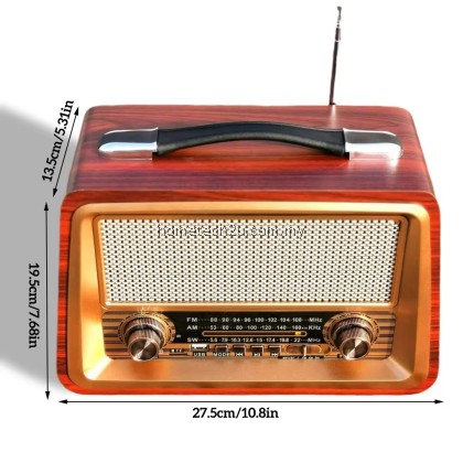 Retro Wooden Radio Bluetooth Speaker &ndash; Portable AM/FM/SW Radio, USB/TF/AUX Input, Classic Style Stereo Sound