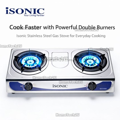 Isonic Stainless Steel Gas Stove IGB-1212SS | Double Burner | Auto Ignition | 4.0kW Efficient Cooking