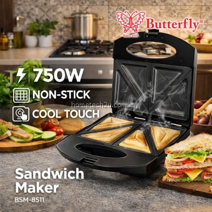 Butterfly Sandwich Maker BSM-8511 | 750W | Non-Stick Plates | Cool Touch Housing