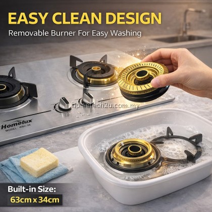 HOMELUX Built-In Stainless Steel Gas Hob 2 Burner Powerful 3.5kW+3.5kW Brass Burner Dapur Gas Tanam Heavy Duty Cooker
