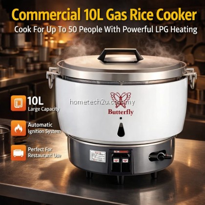 Butterfly Commercial Gas Rice Cooker 10L Heavy Duty LPG Rice Cooker For Restaurant Catering Kantin 50 Pax