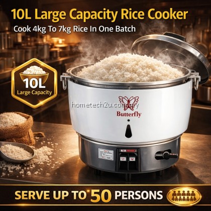 Butterfly Commercial Gas Rice Cooker 10L Heavy Duty LPG Rice Cooker For Restaurant Catering Kantin 50 Pax