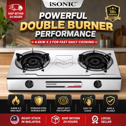 iSONIC Heavy Duty Stainless Steel Gas Stove Double Burner 4.6kW x2 Cooking Hob Cooker for Kitchen Home