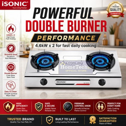 iSONIC Heavy Duty Stainless Steel Gas Stove Double Burner 4.6kW x2 Cooking Hob Cooker for Kitchen Home