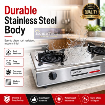 iSONIC Heavy Duty Stainless Steel Gas Stove Double Burner 4.6kW x2 Cooking Hob Cooker for Kitchen Home