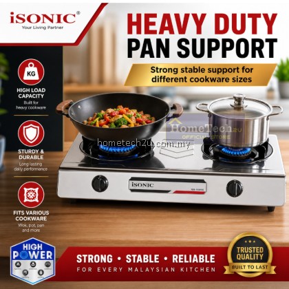 iSONIC Heavy Duty Stainless Steel Gas Stove Double Burner 4.6kW x2 Cooking Hob Cooker for Kitchen Home