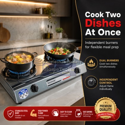 iSONIC Heavy Duty Stainless Steel Gas Stove Double Burner 4.6kW x2 Cooking Hob Cooker for Kitchen Home