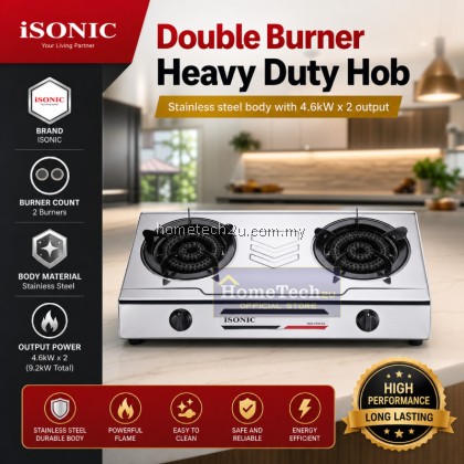 iSONIC Heavy Duty Stainless Steel Gas Stove Double Burner 4.6kW x2 Cooking Hob Cooker for Kitchen Home