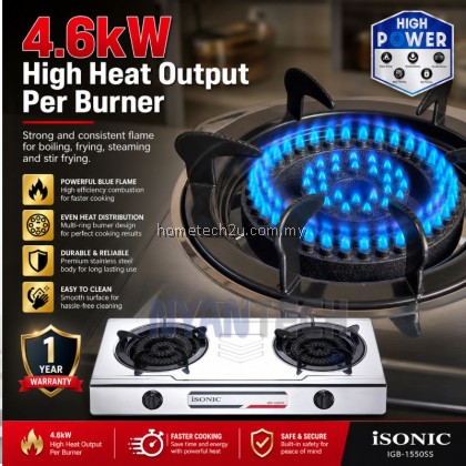 iSONIC Heavy Duty Stainless Steel Gas Stove Double Burner 4.6kW x2 Cooking Hob Cooker for Kitchen Home