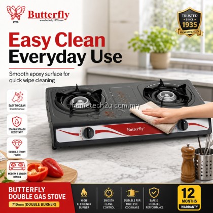 BUTTERFLY Double Burner Gas Stove Auto Ignition Energy Saving Dapur Gas Stainless Steel Cooker 1 Year Warranty