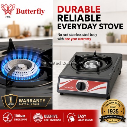 BUTTERFLY Double Burner Gas Stove Auto Ignition Energy Saving Dapur Gas Stainless Steel Cooker 1 Year Warranty