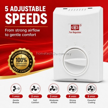 UMS 29C Fan Control Regulator Switch 5 Speed Ceiling Fan Controller 220-240V Malaysia For All Fan Brands UMS 29C Fan Control Regulator Switch 5 Speed Ceiling Fan Controller 220-240V Malaysia For All Fan Brands