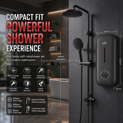 DEKA MIIZU 90 DC Pump Electric Instant Water Heater Rain Shower Hand Shower 4.5kW SIRIM Magnesium Black