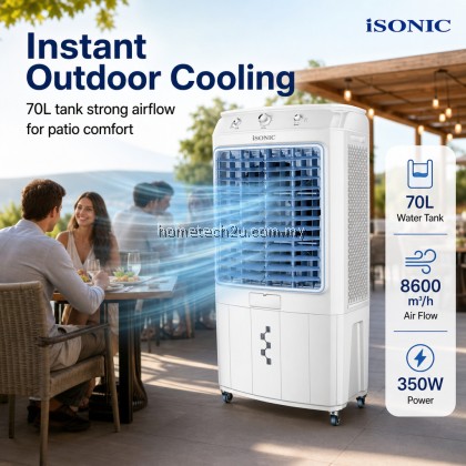 ISONIC Air Cooler 70L 350W Portable Evaporative Cooler 8600m3/h 3 Speed Wide Angle Air Cooler Warranty