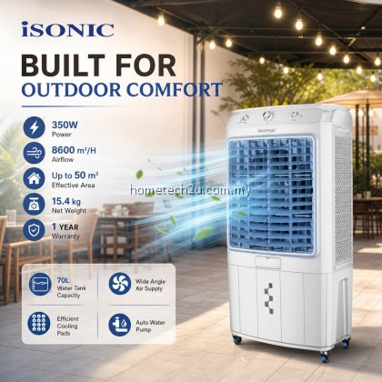 ISONIC Air Cooler 70L 350W Portable Evaporative Cooler 8600m3/h 3 Speed Wide Angle Air Cooler Warranty