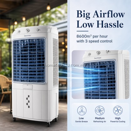 ISONIC Air Cooler 70L 350W Portable Evaporative Cooler 8600m3/h 3 Speed Wide Angle Air Cooler Warranty