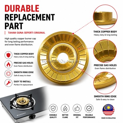 Brass Copper Burner Cap Tunku Dapur Replacement 130mm 70mm Compatible Faber Glazzimo 8132 7133 Pensonic Stove Part