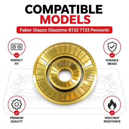 Brass Copper Burner Cap Tunku Dapur Replacement 130mm 70mm Compatible Faber Glazzimo 8132 7133 Pensonic Stove Part