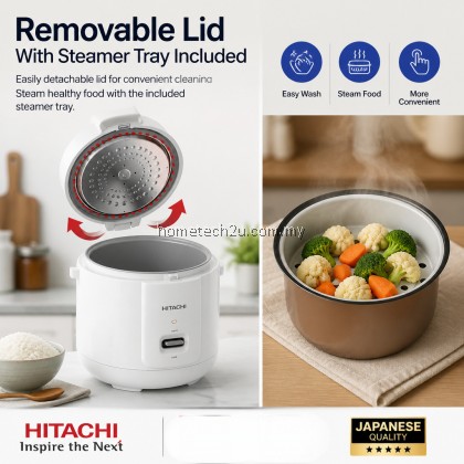 Hitachi 1.8L 10 Cups Rice Cooker RZ-S18MN W Non Stick Inner Pot Periuk Nasi Elektrik With Steamer Tray SIRIM White