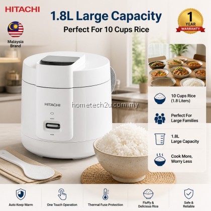 Hitachi 1.8L 10 Cups Rice Cooker RZ-S18MN W Non Stick Inner Pot Periuk Nasi Elektrik With Steamer Tray SIRIM White