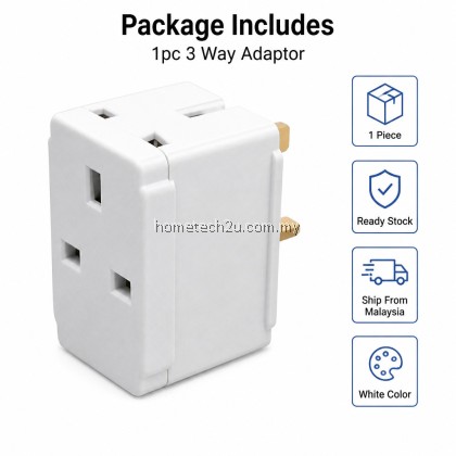 3 Way Adapter 13A UK 3 Pin Plug Multi Socket Extension Travel Adaptor With/Without Neon White Malaysia Ready Stock