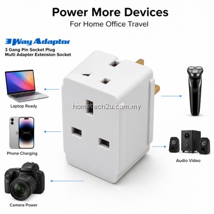 3 Way Adapter 13A UK 3 Pin Plug Multi Socket Extension Travel Adaptor With/Without Neon White Malaysia Ready Stock