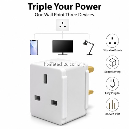 3 Way Adapter 13A UK 3 Pin Plug Multi Socket Extension Travel Adaptor With/Without Neon White Malaysia Ready Stock