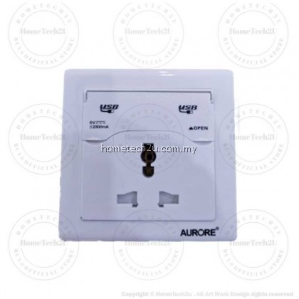 AURORE 13A Universal 3 Pin Wall Switch Socket With 5v 2.3A Dual USB Charging Port LED Indicator AURORE 13A Universal 3 Pin Wall Switch Socket With 5v 2.3A Dual USB Charging Port LED Indicator
