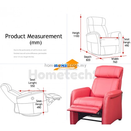 UHome Half Leather Single Seater Multifunctional Recliner Sofa Chair 