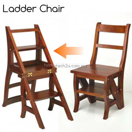 Step Ladder Chair Solid Wood Folding Step Stool Chair Library Step Chair (Oak)