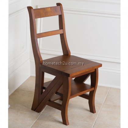 Step Ladder Chair Solid Wood Folding Step Stool Chair Library Step Chair (Oak)