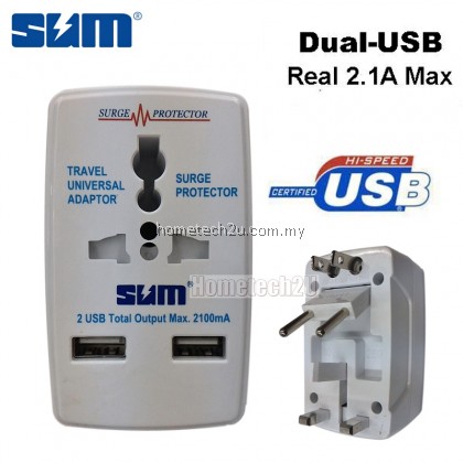 SUM Universal Travel Adapter With Dual USB 2100mA SUM Universal Travel Adapter With Dual USB 2100mA