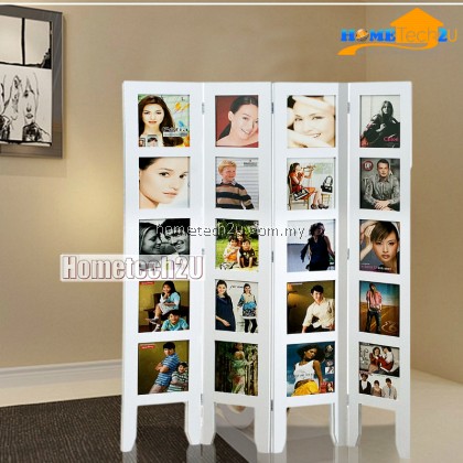 4 Panel Standing Room Photo Folding Screen Divider - White