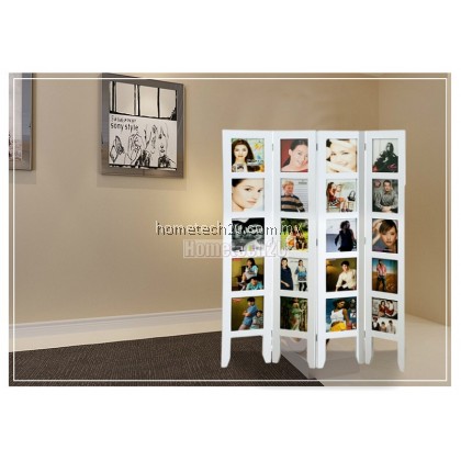 4 Panel Standing Room Photo Folding Screen Divider - White