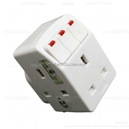 MYHOM 13A 3 Three Way Adaptor With Neon Switch (Sirim Approved)