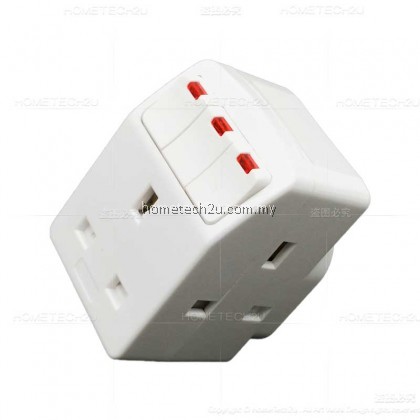 MYHOM 13A 3 Three Way Adaptor With Neon Switch (Sirim Approved)