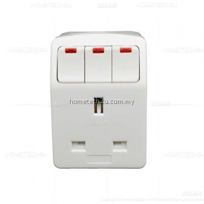 MYHOM 13A 3 Three Way Adaptor With Neon Switch (Sirim Approved)