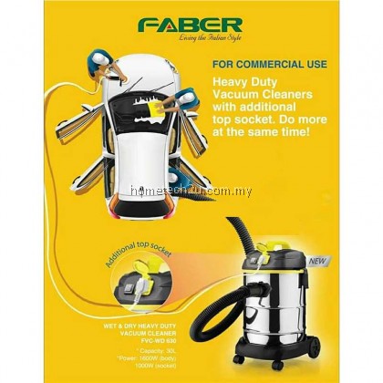 Faber FVC-WD630 Wet & Dry Heavy Duty Vacuum Cleaner 30L Stainless Steel Tank (1600w)