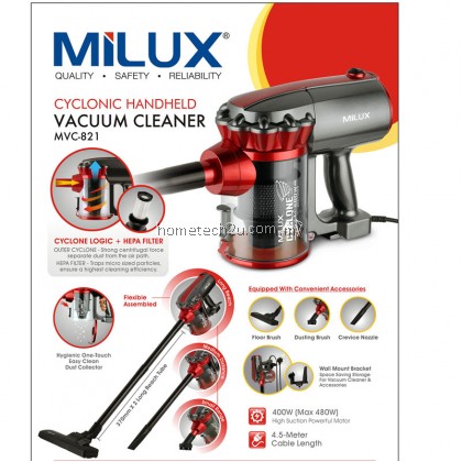 Milux Cyclonic Handheld Vacuum Cleaner MVC-821 (Free Extension Roller)
